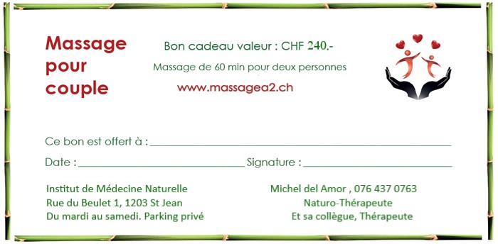 Gift certificate for couple for a 60-minute massage.